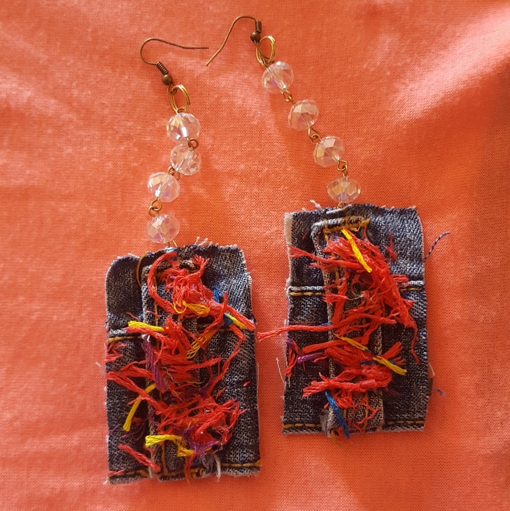 Custom Made denim jewelry with beading & color